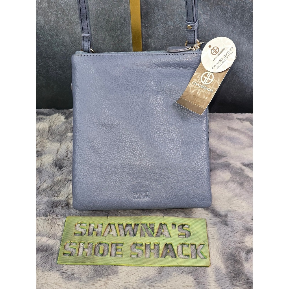 NWT Giani Bernini Crossbody Bag Folkstone Blue Gray Leather Softy Core - Picture 2 of 8